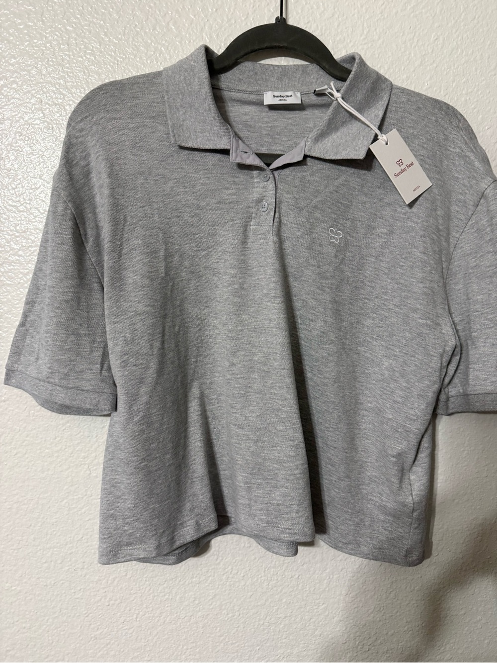 NWT Aritzia Sunday Best Cropped Polo Shirt Heather Gray Size Small
